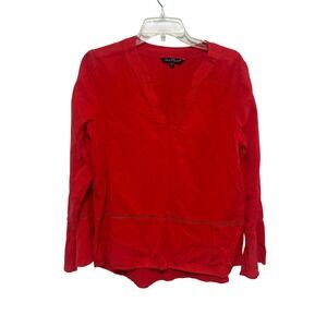 Velvet Heart Red Tencel‎ V-Neck Long Bell Sleeve Top Blouse Womens Size Small